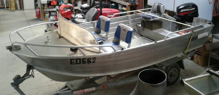 stacer 3.9 metre steel hub open cab boat with trailer and