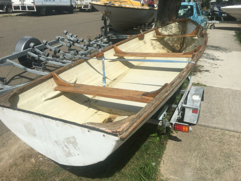 rowing boat fibreglass, excellent galvanised trailer